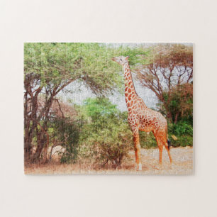 Quebra-cabeça Giraffe Comendo Folhas Pintando Foto