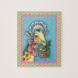 QUEBRA-CABEÇA GIRAFFE EM BONNET DE PÁSCOA DE PRIMAVERA, CESTA DE