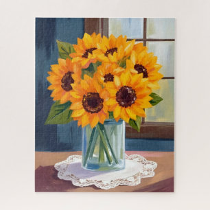 Quebra-cabeça Girassóis Serenos Aquarela Floral Amarela
