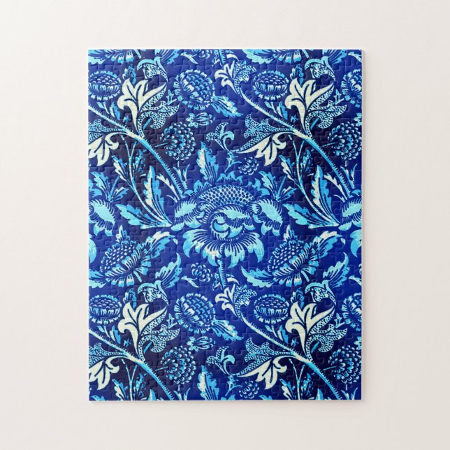 Quebra-cabeça Girassóis William Morris, Azul Escuro e Branco (Vertical)