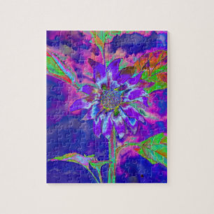 Quebra-cabeça girassol azul-abstrato retro funky