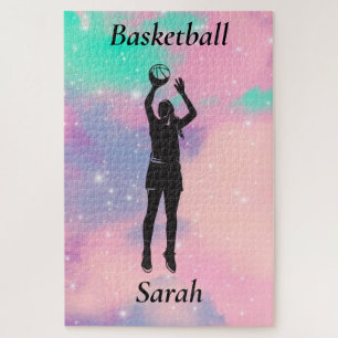 Quebra-cabeça Girls Basquete Com Garotas De Fundo De Aquarela