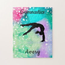 Girls Gymnastics Watercolor com Corações Flutuante