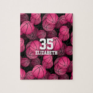 Quebra-cabeça Girly pink basketballs pattern personalized