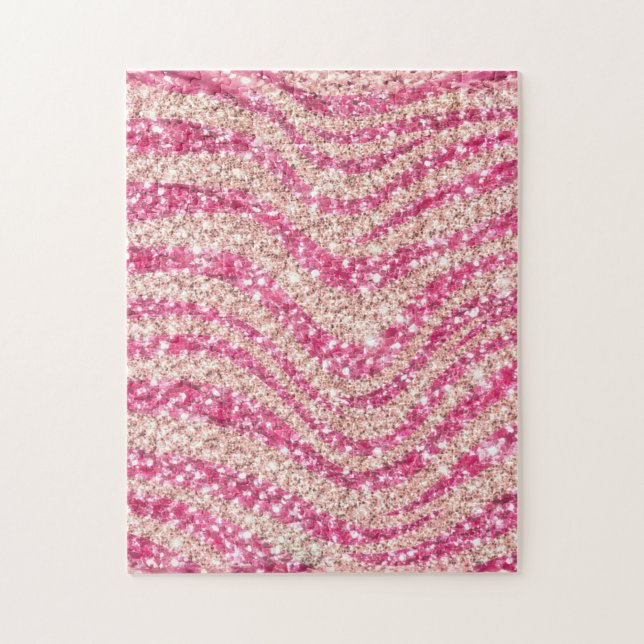 Quebra-cabeça Girly Pink Blush Glitter Zebra Pattern             (Vertical)