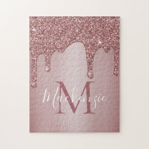 Quebra-cabeça Girly Rosa Dourado Sparkle Glitter Drives Monogram