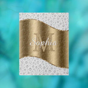 Quebra-cabeça Glam Diamantes, Monograma Dourado, Nome do Script