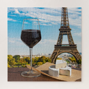 Quebra-cabeça Glass of wine with brie cheese on Eiffel tower