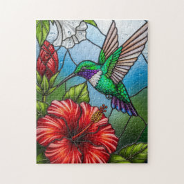 Quebra-cabeça Glass Patchwork Hummingbird Garden Floral Mosaic