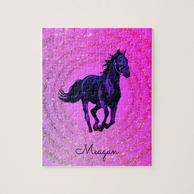 Quebra-cabeça Glitter Magenta Horse Personalizado (Vertical)