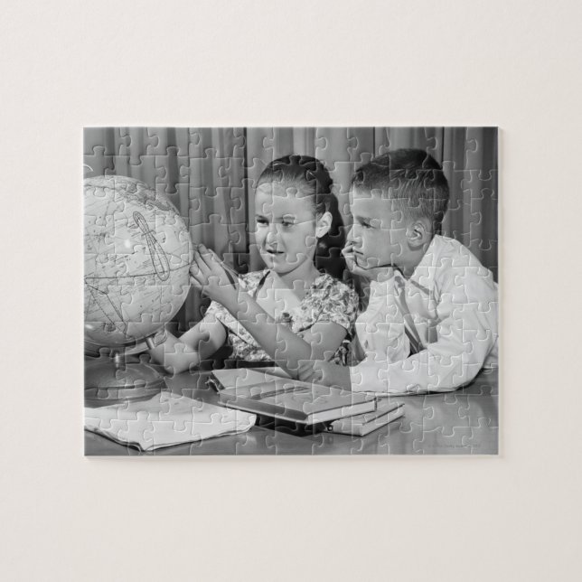 Quebra-cabeça Globo da visão do menino e da menina (Horizontal)