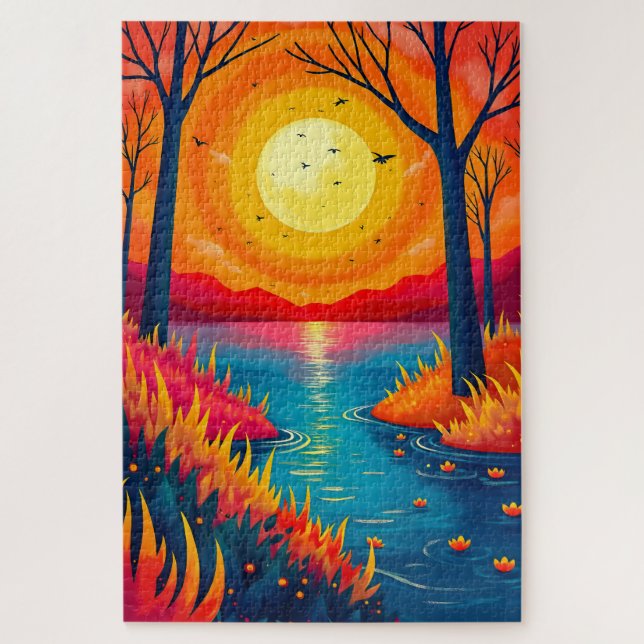 Quebra-cabeça Glowing Sunset River Vibrant Nature Painting (Vertical)