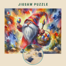 Gnomo páscoa segurando Ovo Colorido em Mão -