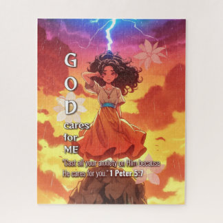 Quebra-cabeça God Cares for Me - Christian Vintage Retro Anime