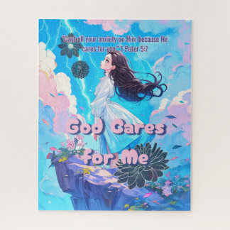 Quebra-cabeça God Cares for Me - Christian Vintage Retro Anime