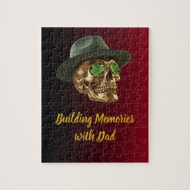 Quebra-cabeça Gold Celtic Skull Green Clover Father's (Vertical)