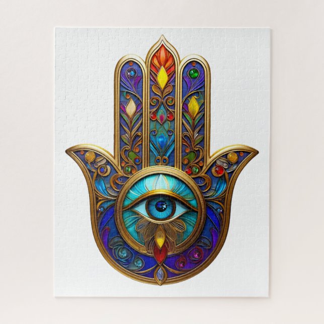 Quebra-cabeça Gold Colorful Hamsa Turquoise Sapphire Third Eye  (Vertical)