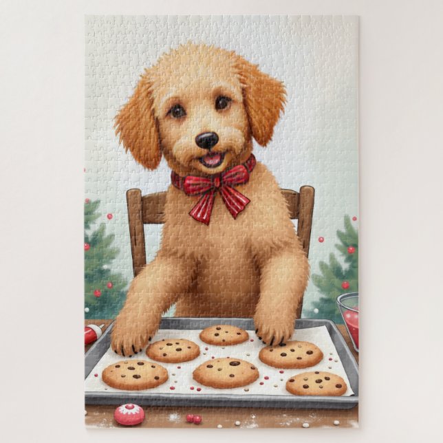 Quebra-cabeça Golden Doodle Decorando Biscoitos de Natal (Vertical)