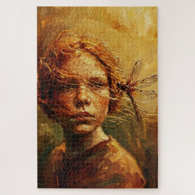 Quebra-cabeça Golden Dragonfly Whisper – Warm Impressionist Oil  (Vertical)