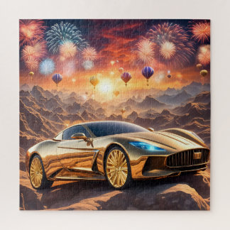 Quebra-cabeça golden luxury car in a desert landscape