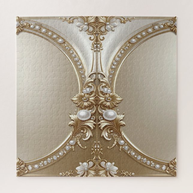 Quebra-cabeça Golden Ornate Frame with Pearls Jigsaw Puzzle (Vertical)