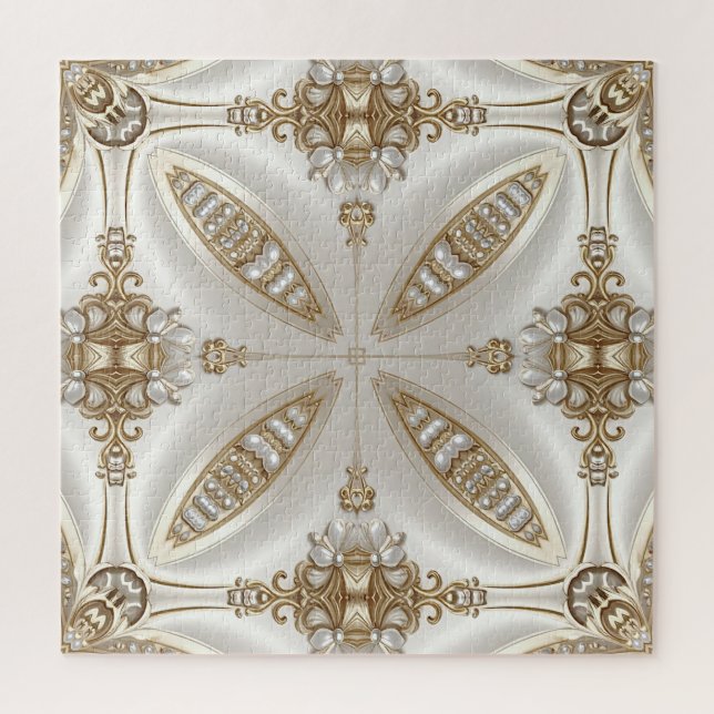 Quebra-cabeça Golden Ornate Frame with Pearls Jigsaw Puzzle (Vertical)