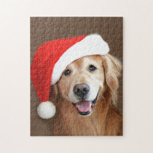 Quebra-cabeça Golden retriever com chapéu do papai noel