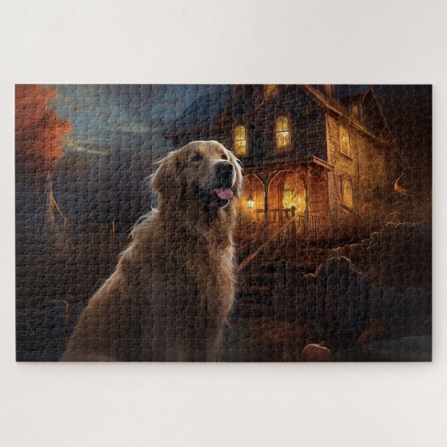 Quebra-cabeça Golden Retriever Dia das Bruxas Assustador (Horizontal)
