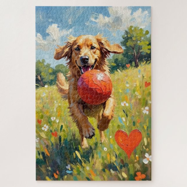 Quebra-cabeça Golden Retriever Dog Valentine's Day Heart Shadow (Vertical)