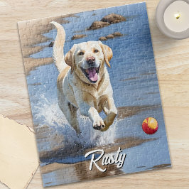 Quebra-cabeça Golden Retriever Fetch Watercolor Beach Dog