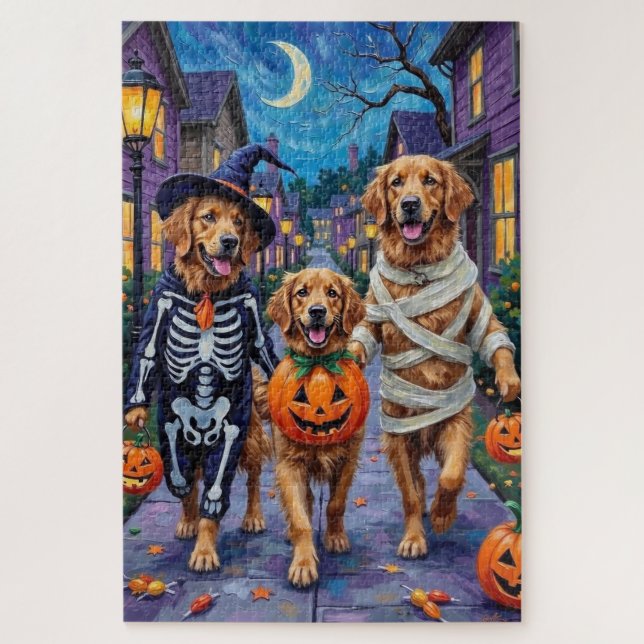 Quebra-cabeça Golden Retriever Trick-or-Treating no Halloween (Vertical)