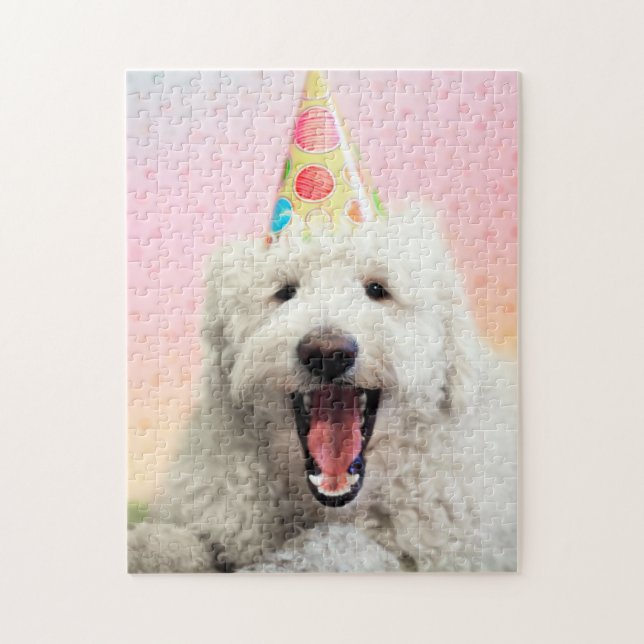 Quebra-cabeça Goldendoodle com chapéu de festa (Vertical)