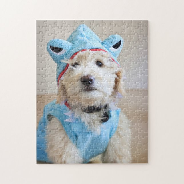 Quebra-cabeça Goldendoodle Em Roupa De Tubarão (Vertical)