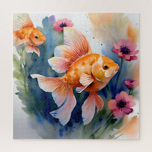 Quebra-cabeça Goldfish Watercolor Floral (Vertical)