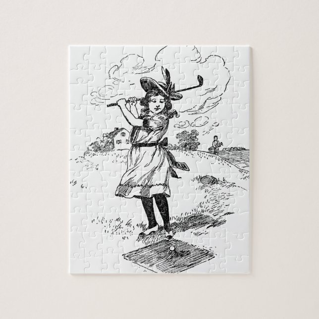 Quebra-cabeça Golf Girl Golfing Vintage Art (Vertical)