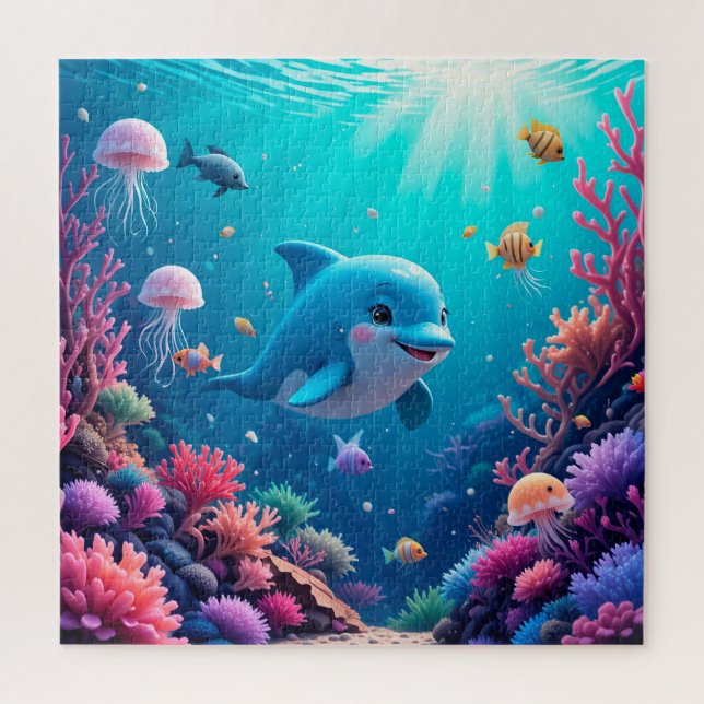 Quebra-cabeça Golfinho Divertido Oceano Vida Marinha Quebra-Cabe (Vertical)