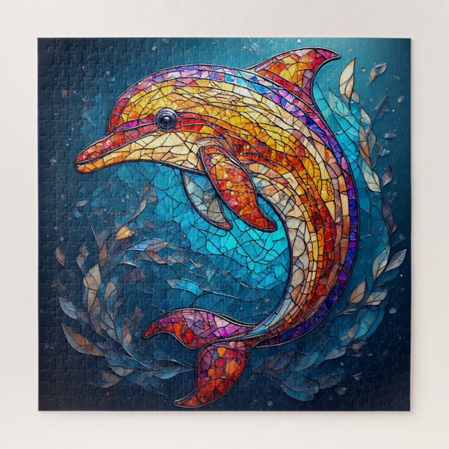 Quebra-cabeça Golfinho em Estilo Artístico de Vitral Intrincado (Vertical)