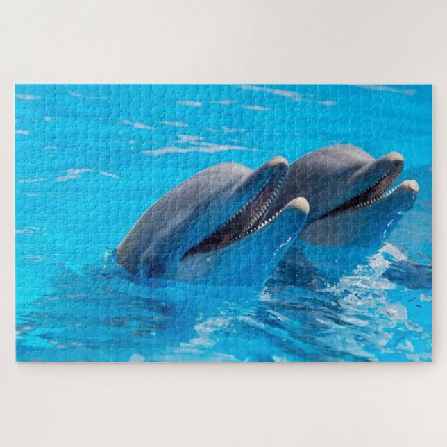 Quebra-cabeça Golfinhos felizes na água (Horizontal)
