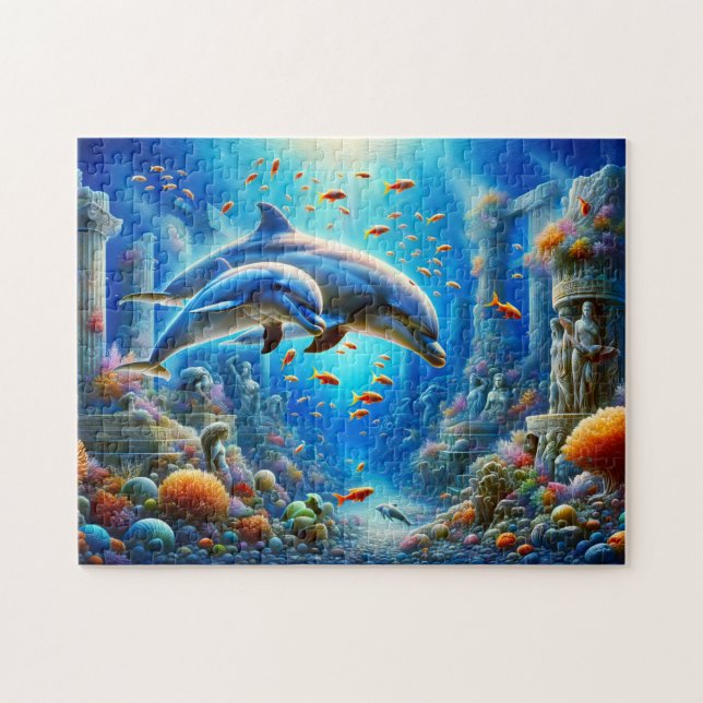 Quebra-cabeça Golfinhos na Atlântida Encantando o Oceano (Horizontal)
