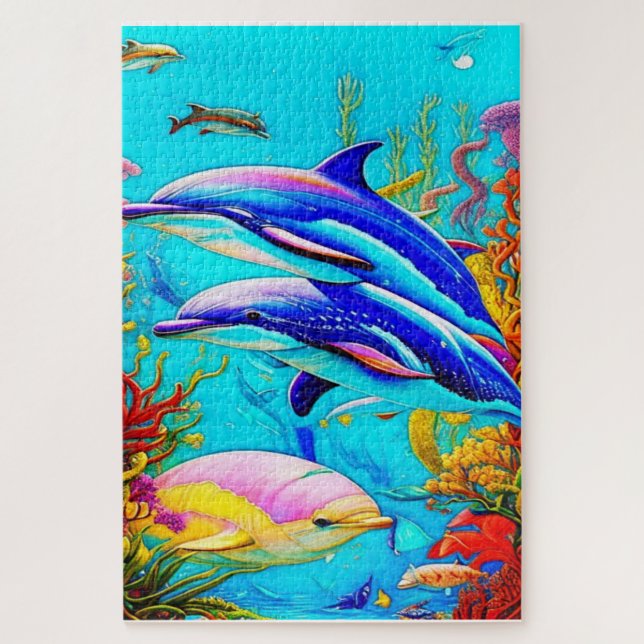Quebra-cabeça Golfinhos no oceano com bela Design de recife de c (Vertical)