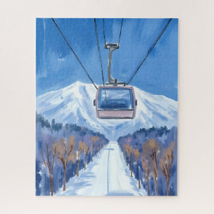 Quebra-cabeça Gôndola de Esqui Montanha de Neve Aquarela