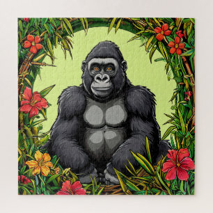 Quebra-cabeça Gorila em uma moldura de bambu tropical