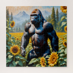 Quebra-cabeça Gorilla Ape Em Um Campo De Girassol