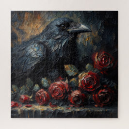 Quebra-cabeça Gothic Raven and Roses Moody Painting Puzzle