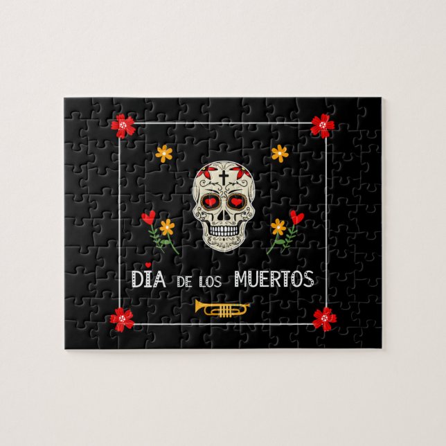 Quebra-cabeça Gótica Black Dia de los Muertos Sugar Flor Crônica (Horizontal)