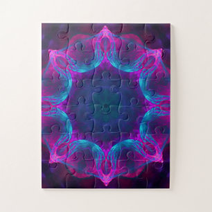 Quebra-cabeça Gradiente de Caleidoscópio Escuro e Azul Neon