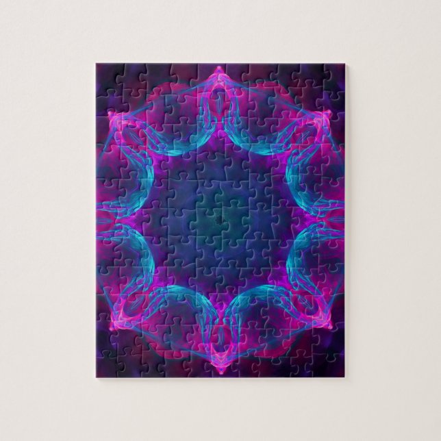 Quebra-cabeça Gradiente de Caleidoscópio Escuro e Azul Neon (Vertical)