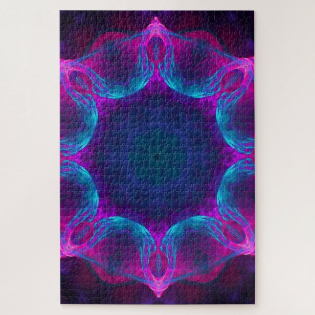 Quebra-cabeça Gradiente de Caleidoscópio Escuro e Azul Neon (Vertical)