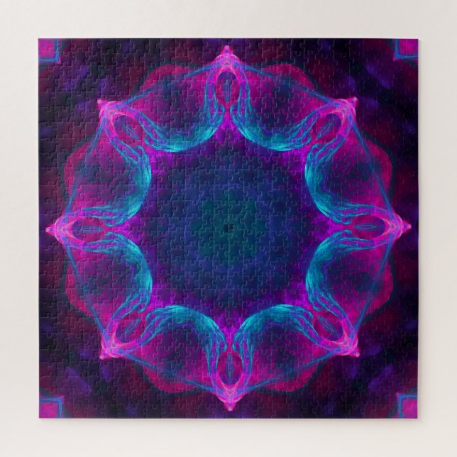 Quebra-cabeça Gradiente de Caleidoscópio Escuro e Azul Neon (Vertical)
