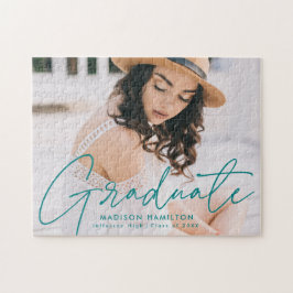 Quebra-cabeça Graduação de Foto com Script Teal Moderno